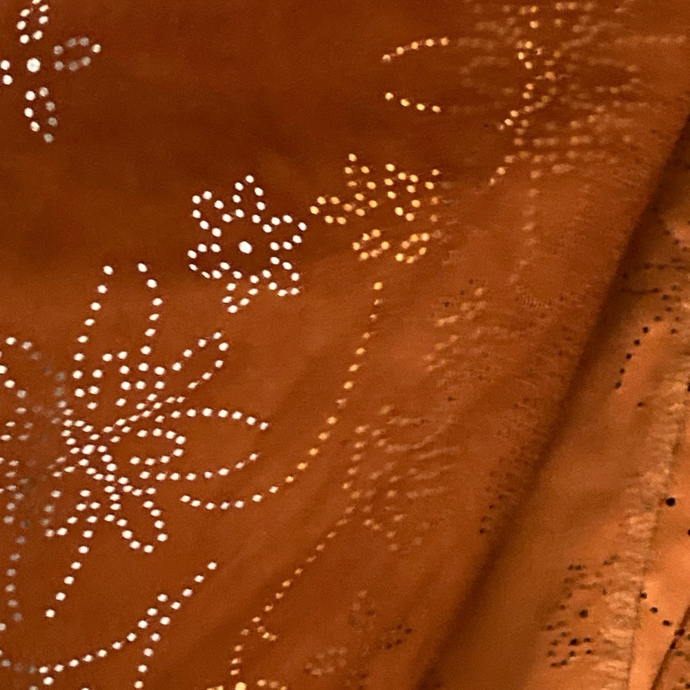 Brown button up with see-through flower design